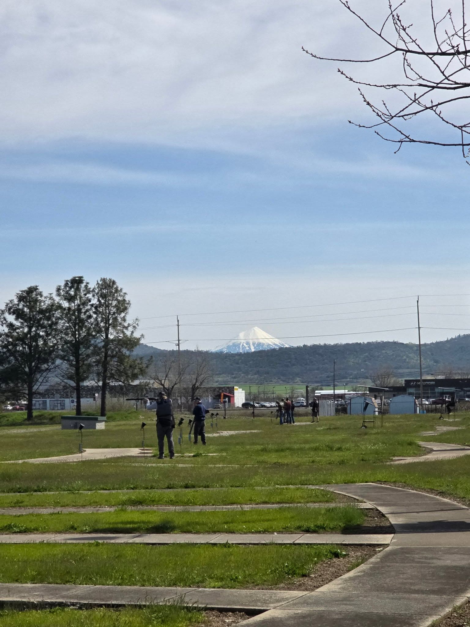 Trap fields with snow-capped Mount McLoughlin on the horizon
